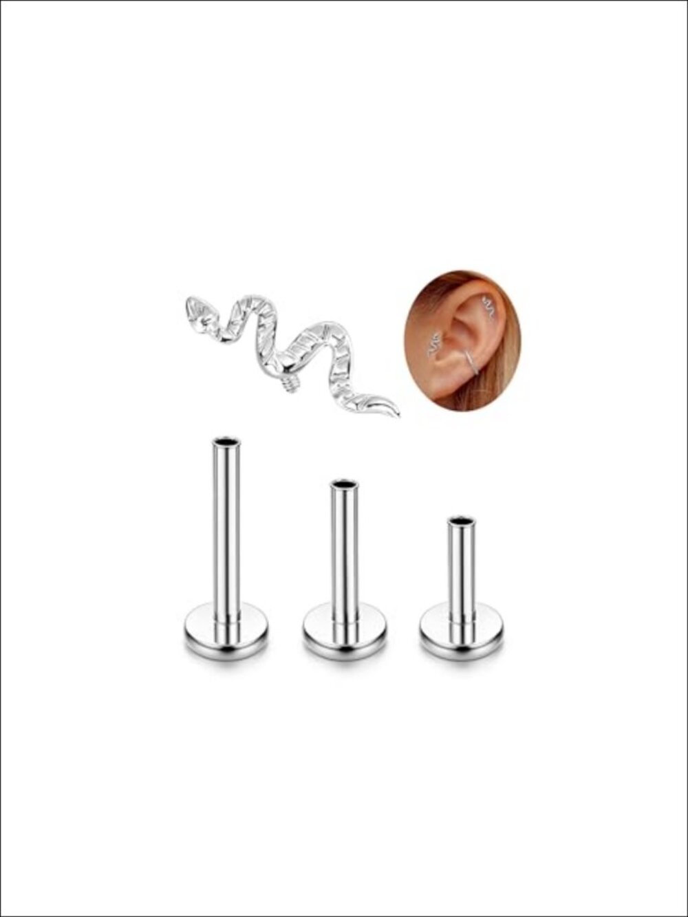 Titanium 16G Cartilage Stud Earrings Internally Threaded Flat Back Helix Conch